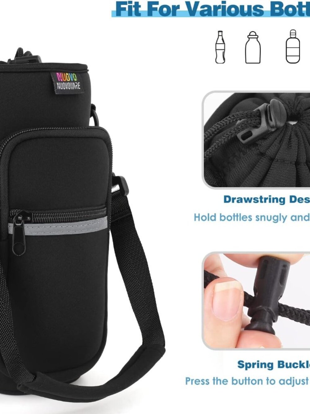 Water Bottle Carrier Bag,25oz/40oz/64oz Bottle Pouch Holder,Adjustable Shoulder - Picture 7 of 9